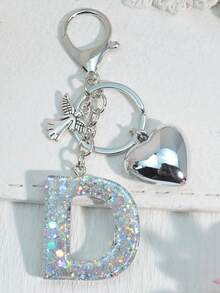 1pc Silver Heart Letter Keychain, Back To School, Resin Keyring Pendant, Fashion Accessory, A-Z Car Accessories Cute Goth Y2k Halloween Accessories Teachers Day Christmas Gift Ideas Bag Accessories Lanyards With Id Holder Car Accessories Bag Charms Car Friend Sister - Silver - View 15