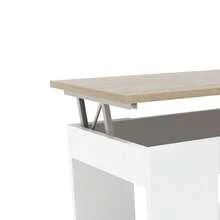Dormidan MESA DE CENTRO ELEVABLE MC4, Comedor o Auxiliar, Mayor Grosor y Estabilidad, cajón practicable para guardar objetos, mesa de sala, disponible en varios colores. - Blanco / Roble - Ver 4