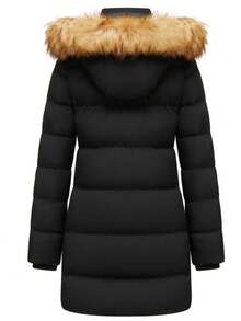 Manteau matelassé épais à capuche amovible avec col en fourrure, nouvelle arrivée pour l'hiver pour femmes - Noir - Voir 2