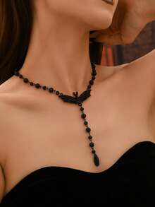 1 件万圣节串珠流苏哥特式蝙蝠朋克风格长吊坠 Y 型项链 - 黑色 - 查看 2