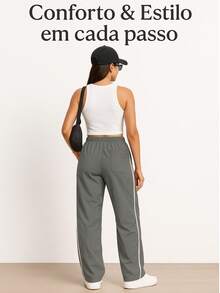Tactel Basic Street Wide Leg Pants With Drawstring Waist - Xám - Xem 2