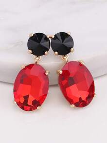 ACEHLN 1 对北美风格锌合金圆形耳钉，配椭圆形玻璃吊坠，钻石装饰女士婚礼/正式耳环 - Style 1 - 查看 8