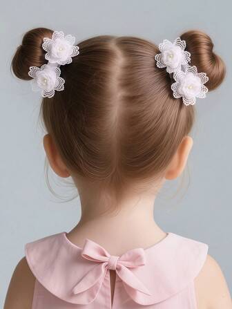 Set de 2 coleteros con flores blancas de perlas falsas para niñas