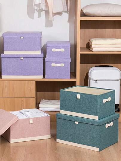 1pc Pink, Grey, Blue, Green, Purple Fabric Storage Box, Household Clothing Organizer Box, Large Capacity Foldable, Thickened Wardrobe Storage Box, Quilt Storage Box