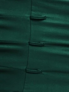Women High Waist V-Neck Flared Jumpsuit With Belt, Asymmetrical Suit Set - Dark Green - View 5