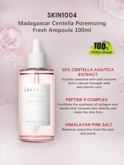 SKIN1004 100ml Madagascar Centella Asiatica Pore Refining Fresh Ampoule, Crystal Clear, Rapidly Absorbing Liquid, Cloud-Like Lightweight Essence, Balances Oil, Non-Greasy Formula, Suitable For Sensitive Skin, Hygienic Vacuum Bottle, Renews After Workout, Daily T-Zone Care, Korean Cosmetics, 100ml/3.38 Fl Oz.