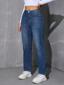 Winter Warm Thermal Lined Straight Leg Jeans - Medium Wash - View 7