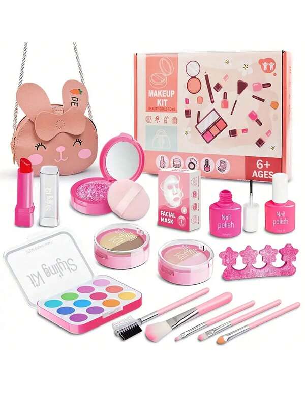 مجموعة ألعاب مكياج وهمية للأطفال، مجموعة ألعاب واقعية للبنات، صندوق هدية ديكوري بدون فوضى