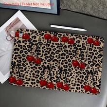 豹纹印花背景，饰以红色樱桃和黑色蝴蝶结图案 - 时尚复古平板电脑保护套，带笔槽，兼容 iPad 10.9/10.2/Air 第五代/Pro 11/第十代/9.7/Air 2/iPad（第七代）/iPad（第八代）/iPad Air 4/5/iPad Pro 11/iPad 第十代 10.9 英寸（2022 款）智能保护套/iPad Air 13（M3 2025 款）/iPad Air 11（M3 2025 款）/iPad Air 11（M3 2025 款）/iPad 11（A16 2025 款）/Galaxy Tab S10+/S9/A9，具备自动休眠/唤醒功能 - 彩色 - 查看 2