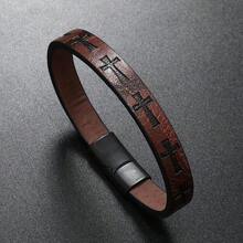Men's Printed Cross Magnet Buckle Multi-Layer Simple Braided Bracelet - Cà phê - Xem 2