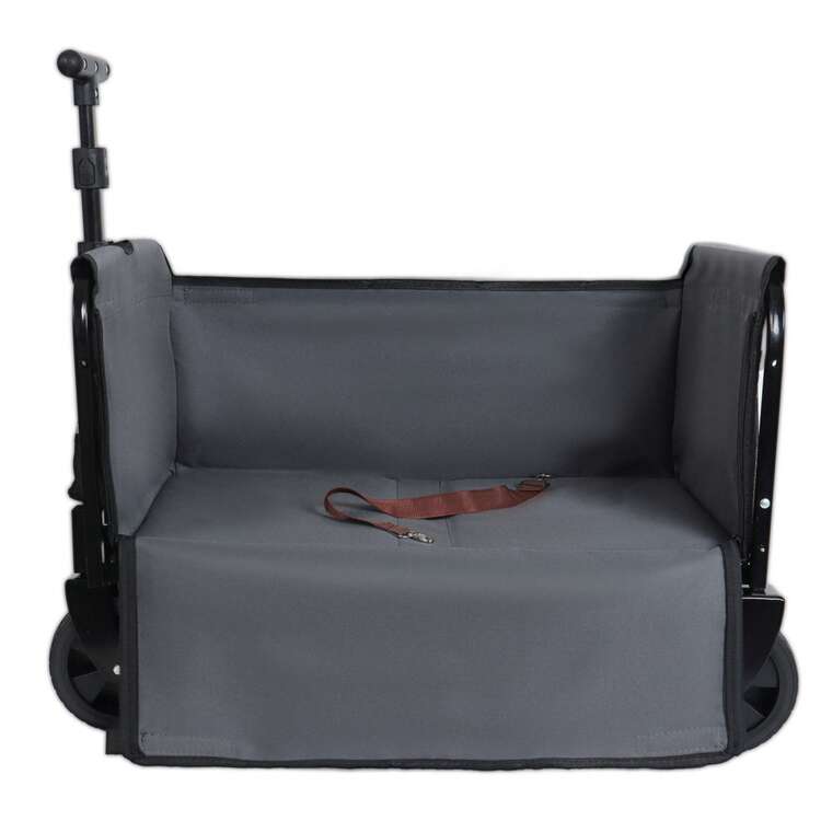 All-In-One Convertible Folding Camping Wagon Cart: Bench Seat, Storage Compartment & Included Dog Tether, Beige/Brown - 黑色 - 查看 3