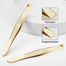 1/2pcs Stainless Steel Gold Eyebrow Clip, Convenient Eyelash Tweezers, Beauty Fine Hair Removal Tool, Suitable For Facial Hair Removal And Grooming,Makeup,Cheap,Room Decor,Vanity,Travel,Bedroom,Makeup Accessories,Tweezers,Cheap,Stocking Stuffers,Makeup,Makeup Tools,Cheap Stuff,Gifts,Gifts For Women,Christmas Gifts - Gold - View 3