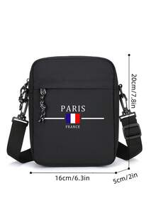 时尚男士斜挎包，巴黎风牛津布竖款方形单肩包，大容量，可调节肩带 - 黑色 - 黑色 - 查看 5