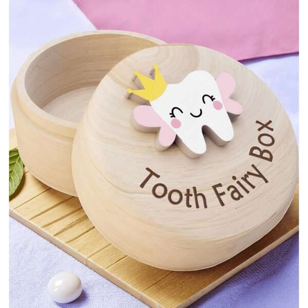 Petite boîte pour la Fée des Dents pour une petite fille, boîte en bois sculptée mignonne en 3D pour ranger les dents de lait, boîte de rangement pour les dents de lait perdues d'une petite fille, boîte souvenir cadeau