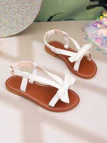 1 双儿童夏季凉鞋，蝴蝶结装饰，时尚休闲，适合旅行、海滩、女孩日常穿着