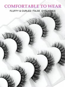7 对自然浓密假睫毛，浓密卷翘蓬松睫毛，适合派对使用，漫画睫毛，旅行必备，假睫毛，睫毛，假睫毛 - 黑色 - 查看 3
