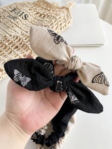 1 件优雅兔耳头带，黑白波尔卡圆点蝴蝶结设计，高品质缎面时尚头饰，百搭女士发饰配饰，蝴蝶结配饰，学校用品，学院风，头带秋季配饰