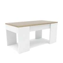 Dormidan MESA DE CENTRO ELEVABLE MC4, Comedor o Auxiliar, Mayor Grosor y Estabilidad, cajón practicable para guardar objetos, mesa de sala, disponible en varios colores. - Blanco / Roble - Ver 3