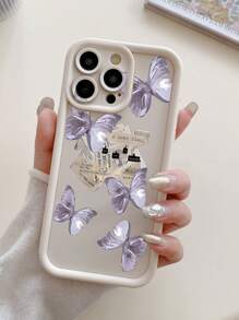 1 件厚薰衣草蝴蝶报纸印花穿孔设计相机保护防摔手机壳适用于 11 Pro Max/12 Pro Max/13 Pro Max/14 Pro Max/15 Pro Max/16 Plus/16 Pro Max、16E、Galaxy A55/A15/S24 Ultra、Redmi、OPPO/Realme、VIVO、Infinix、Honor、MOTO、OnePlus - 白色 - 查看 3