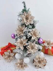 6/12/18/24PCS Christmas Artificial Flower Heads Sparkling Christmas Flowers For Home Weddings Parties Christmas Trees Garlands DIY Holiday Decoration Home Decor Christmas Decorations Room Decor