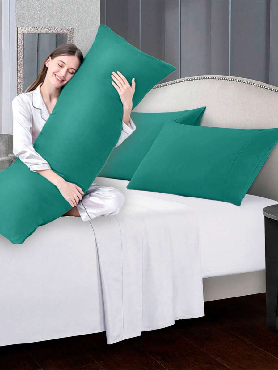 3-Piece Kit 1 Body Pillow + 1 Pair Of Simple Pillowcases 400 Threads Cozy Nights - XS - 翡翠綠 - 查看 1