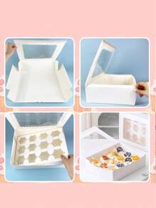 8/4pcs/1pc Cupcake Box With Window, 12 Cup Cake Box, Large Cake Box, Suitable For Birthday, Wedding, Valentine's Day, Gift Packaging Box