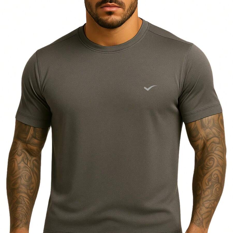 Promotion Men's Dry Fit Plain T-Shirt - Casual Workout Gym Sports Exercises Running - Xám - Xem 1