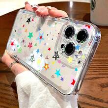 Estuche de teléfono elegante Estuche de teléfono: 1 estuche transparente con patrón de pentagrama colorido, carcasa espacial transparente, estuche protector adecuado para iPhone 11 12 13pro max 15pro 14 16pro max plus, estuche protector para teléfono 7 8 x xs xr xsmax - estrella colorida Presenta un estilo más individualista - 1 pieza - Ver 6