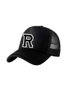 1顶儿童透气棒球帽，A-Z字母刺绣，女童网眼可调节后扣帽，户外休闲帽，适合3-14岁儿童 - 黑色 - 查看 8