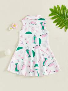 Kids Girls Golf Outfit Toddler Girl Sleeveless Golf Dress Summer A Line Polo Dresses Athletic Workout Clothes - Hồng - Xem 2