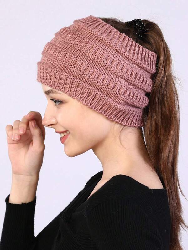 Neue gestrickte breite Stirnbänder für Frauen, Herbst/Winter Gesichtsmaske Headwrap Pferdeschwanz Mütze