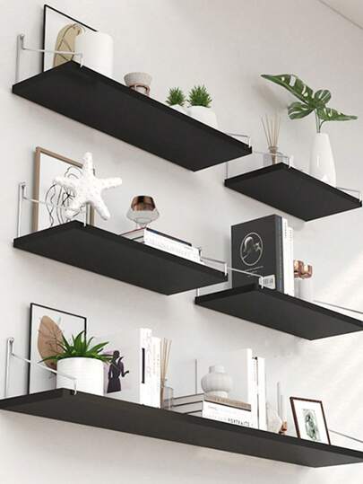 1pc No Drill Floating Wall Shelf, Single Layer, Suitable For Books, Plants, Home Decor, Dorm, Bookshelf