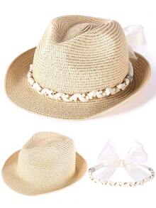 Cappello da sole versatile da donna - con bordo rialzato retrostante per stile da spiaggia e quotidiano, protezione UV + opzioni multicolore - Cappello di paglia + accessori rimovibili - Visualizzare 17