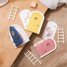 Wooden Cartoon Elf Door, Mini Ladder Decoration Fairy Tale Door Ornament, Colorful Love Elf Door Home Decoration Commemorative Photo Props, Christmas And Halloween Birthday Gifts - Multicolor - View 1