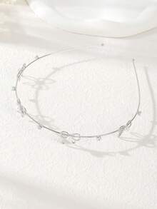 1 件薄纯色花卉蝴蝶结水钻仿珍珠星金属头带，优雅温柔的仙女风格简约百搭刘海头饰，精致的日常佩戴发饰，发带，发箍