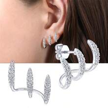 Unique Design Three Claw Ear Cuffs And Curved Crystal Stud Earrings For Women Minimalist Chic Jewelry With High Quality Sparkling Stones Elegant And Comfortable To Wear Perfect For Daily Outfits Parties Weddings And Gift Giving Gold Jewelry Earrings For Women Halloween Earrings For Women