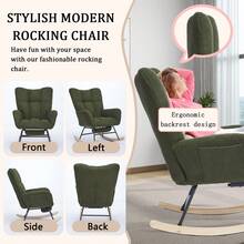 Rocking Chair Nursery With Foot Rest,Upholstered Glider Chair With High Backrest, Rocker Accent Armchair With Solid Wood Legs For Nursery Bedroom Living Room - Dark Green - View 6