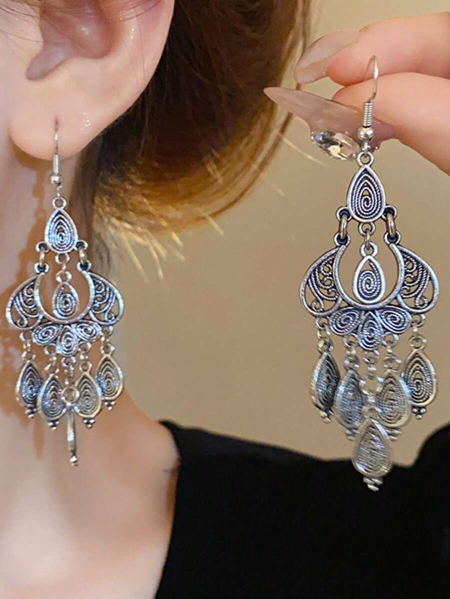 Pendientes de flor con borlas estilo vintage bohemio para mujeres