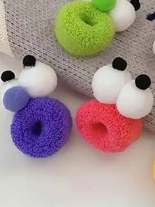 Set de 5 scrunchies de ojos grandes, divertidos y lindos de estilo minimalista y de colores caramelo, con alta elasticidad, adecuados para todo tipo de cabello y ocasiones como el hogar, salidas, viajes y trabajo, un accesorio ideal para mujeres y un regalo perfecto - Multicolor - Ver 3