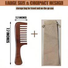 QY Wooden Comb For Women Hair Growth Wide Tooth Comb For Curls With Handle Ebony Wood  1613 - 長寬 - 查看 3