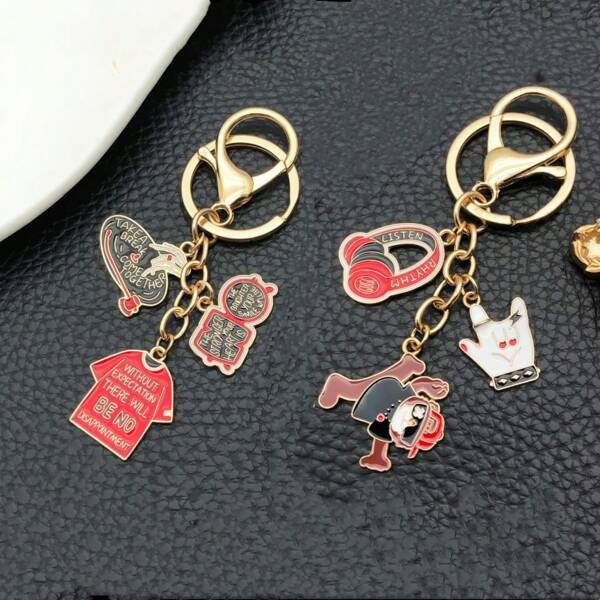 1pc Unisex New Creative Cartoon Street Hip Hop Dancer Gesture Keychain, Earphone Pendant Accessory, Keyring Bag Charm