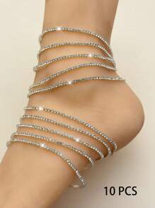 G-S Bling Blings Kette Fußkettchen Hochzeitsfotografie Requisiten Funkelndes Knöchel Armband Bollinger Bollingen Göttin AB Bunte elastische Imitations Knötchen Kette - Funkelnde Glasperlen, langanhaltend elastisches Design für Frauen, eleganter Party- und Alltagsschmuck
