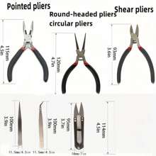 Juego de herramientas de alicates de alambre de acero que incluye alicates de nariz curva, calibrador de anillos, bolsa de almacenamiento - Materiales DIY para hacer joyas, anillos de salto y reparación de joyas, suministros de envoltura y manualidades