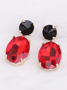 ACEHLN 1 对北美风格锌合金圆形耳钉，配椭圆形玻璃吊坠，钻石装饰女士婚礼/正式耳环 - Style 1 - 查看 5