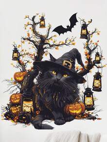 1 件万圣节黑猫墙贴、万圣节南瓜卧室贴、节日厨房贴、神秘风格万圣节客厅贴、万圣节氛围浴室贴、易于移除创意家居装饰