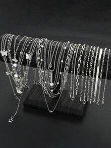 25 件/14 件/11 件简约仿珍珠扭链心形蝴蝶月亮星星项链手链套装，适合女士，适合约会、度假和日常搭配，送礼 - 銀色 - 查看 12