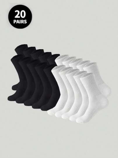 paquete de 6 piezas/10 piezas/20 piezas de calcetines gruesos de invierno para hombres en negro y blanco, calcetines de moda casuales para deportes al aire libre, calcetines de compresión hasta la rodilla, calcetines casuales de negocios para vacaciones hasta el tobillo, otoño