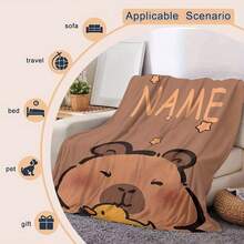 Cobertor de Flanela Personalizado de Capivara - Macio para Todas as Estações, Padrão Fofo de Capivara Marrom e Estrela Amarela, Lavável em Máquina, Presente para Amigos/Família, Decoração de Casa, Design Fofo de Animal, Têxtil Doméstico, Atmosfera Natalina em Casa, Respirável, Macio