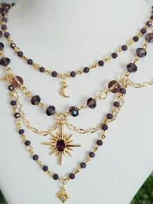 Chic Celestrialcore Grunge Necklace With Star Of Sirius Pandent Grunge Fairycore Necklace Cottagecore Necklace For Women Girls Y2K Jewelry Gift For Her - Vàng - Xem 5