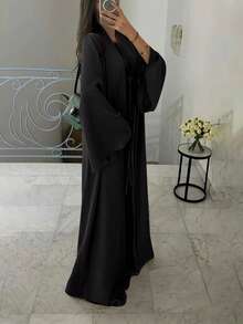 ANCHOSE Women's Middle Eastern Elegant Sleeveless Maxi Dress And Bowknot Long Cardigan Two Pieces Set - Black - View 5